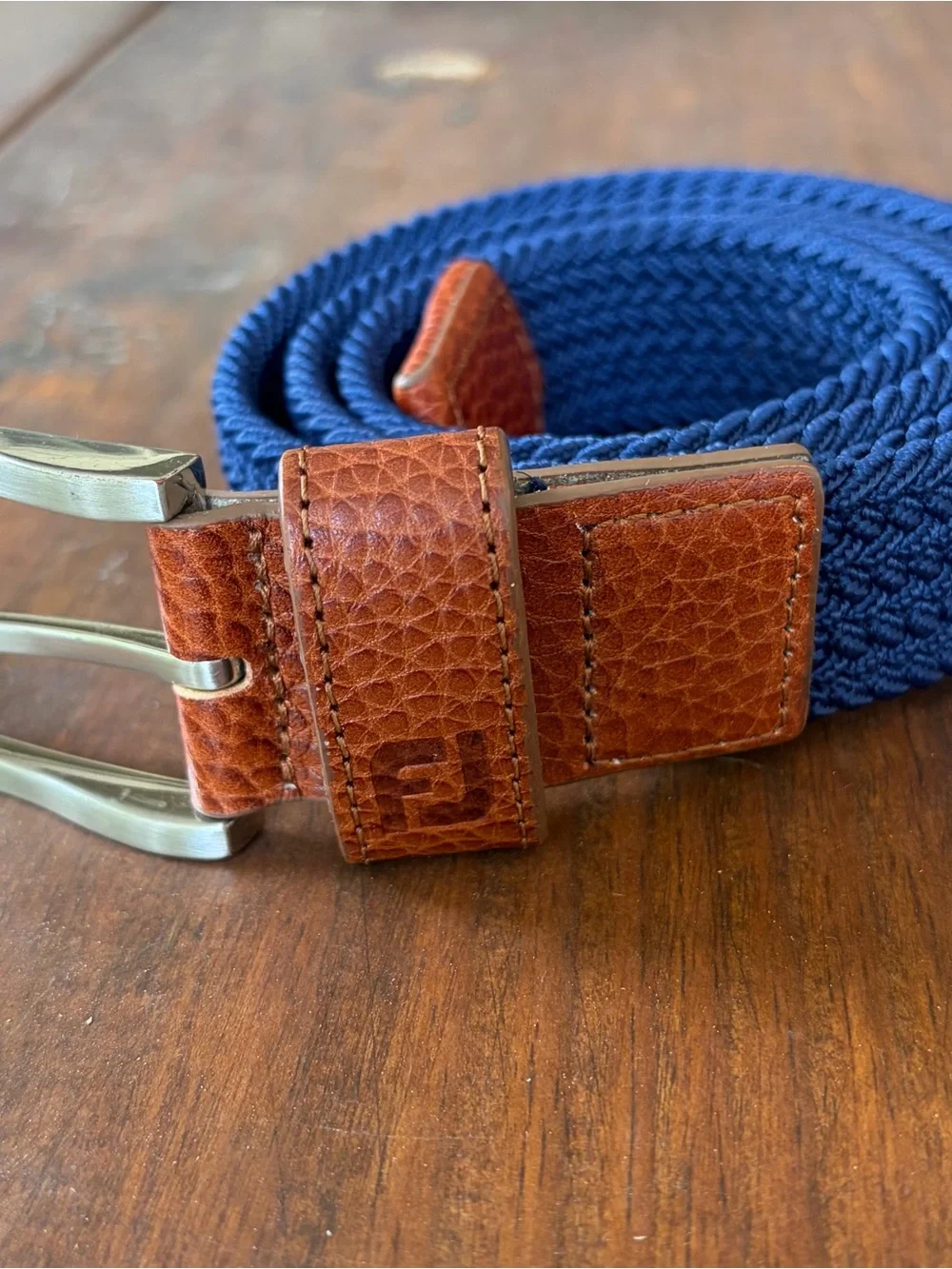 FootJoy Men's Navy Braided Stretch Belt Leather Trim 36-40” Measures 45.5”x1.25”